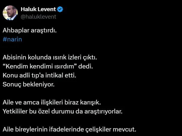 Haluk Levent’ten ‘Narin Güran’ açıklaması: Araştırdık, ifadelerde çelişkiler mevcut