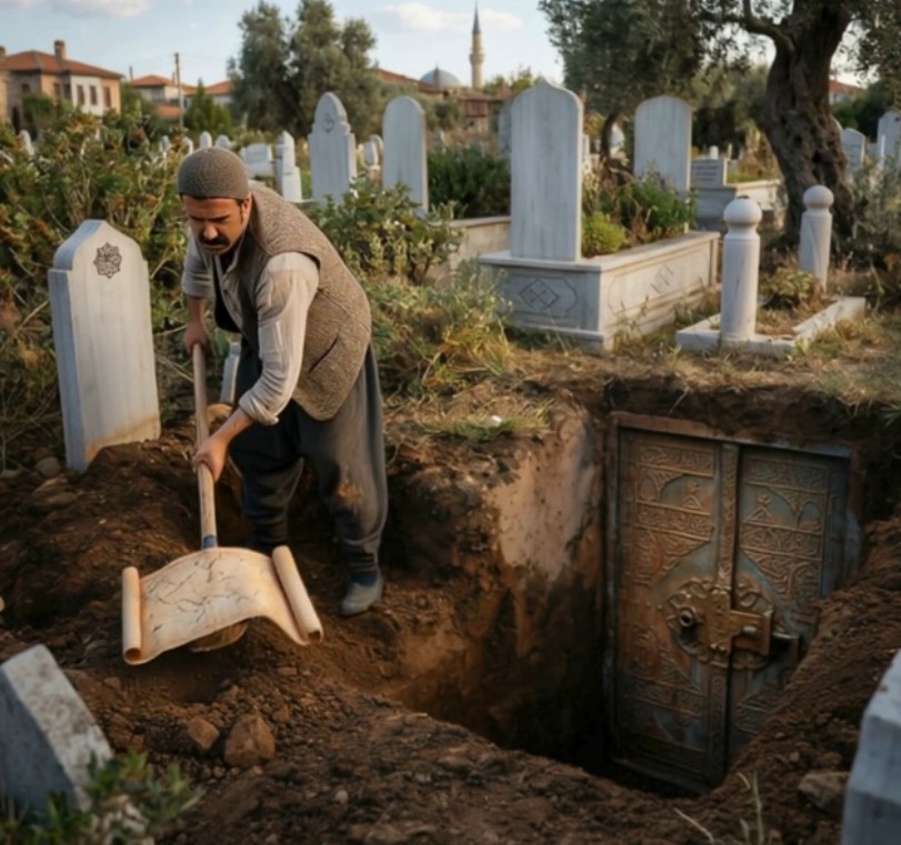 Torun, dedesinin mezarını kazdı ve altında gizli bir kapı keşfetti